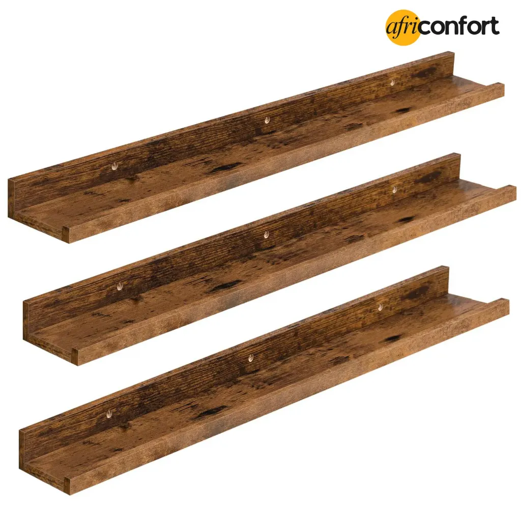 Étagères murales flottantes, lot de 2 étagères murales de 39 cm (15,4 po), étagère de rangement suspendue avec supports métalliques, étagère en bois pour salon, chambre, salle de bain, brun rustique et noir