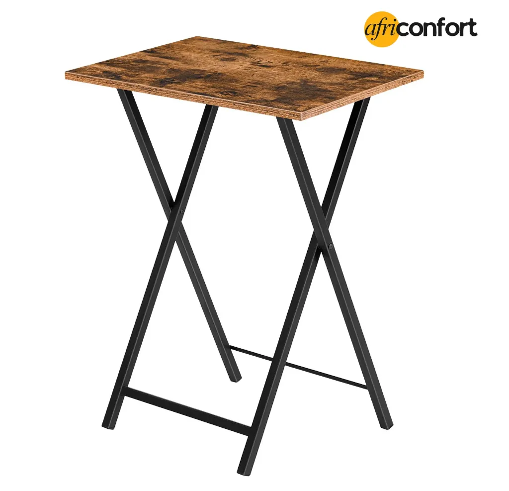 Table d'appoint pliante, plateau TV, table d'appoint stable pour petits espaces, bureau portable à côté du canapé, montage et rangement faciles, idéale pour les collations et les repas au salon, marron rustique et noir