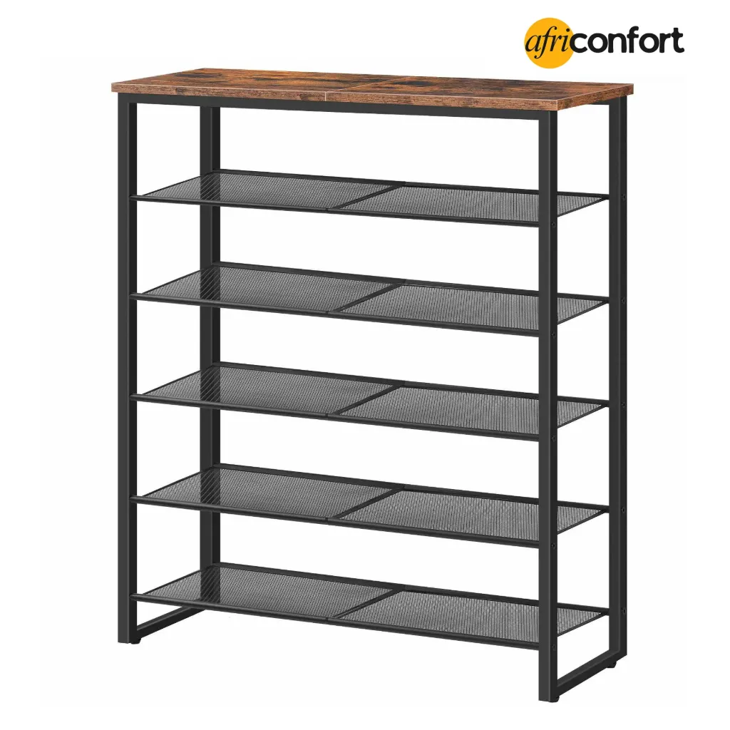 Étagère à chaussures, organisateur à 6 niveaux, pour 18 à 24 paires de chaussures, grande capacité de rangement, durable et stable, pour entrée, placard, couloir, chambre d'étudiant, style industriel, marron rustique