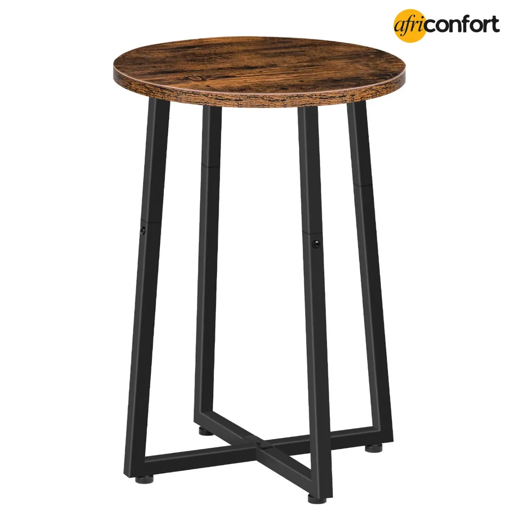 Table d'appoint, de chevet ronde avec structure métallique robuste, 40 cm (15,7 po), idéale pour le salon, la chambre, le balcon ou le bureau, couleur marron rustique