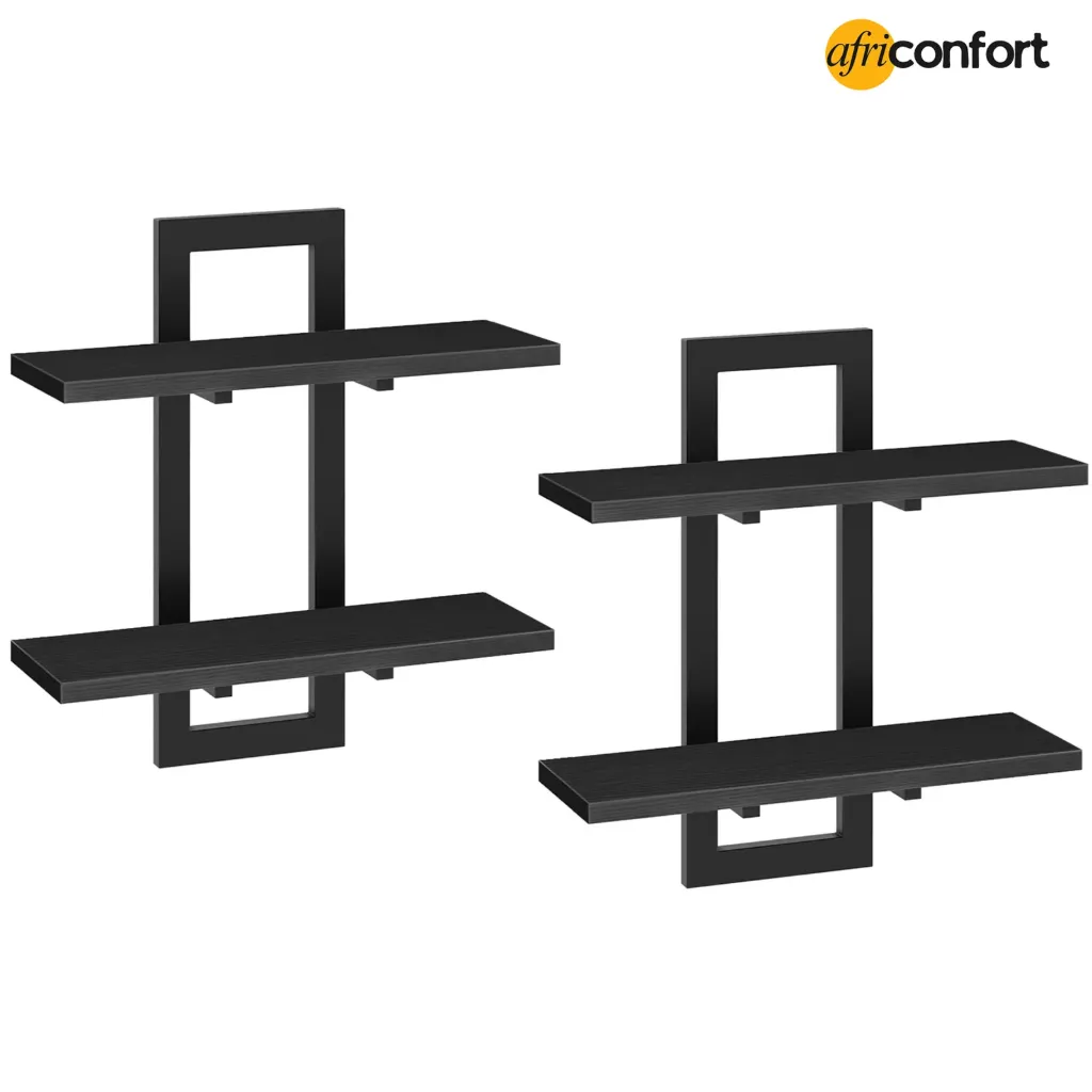 Étagères flottantes, Lot de 2 étagères murales de 38 CM, Étagères murales de rangement à 2 niveaux, Étagères de salle de bain suspendues, pour salon, chambre à coucher, salle de bain, cuisine