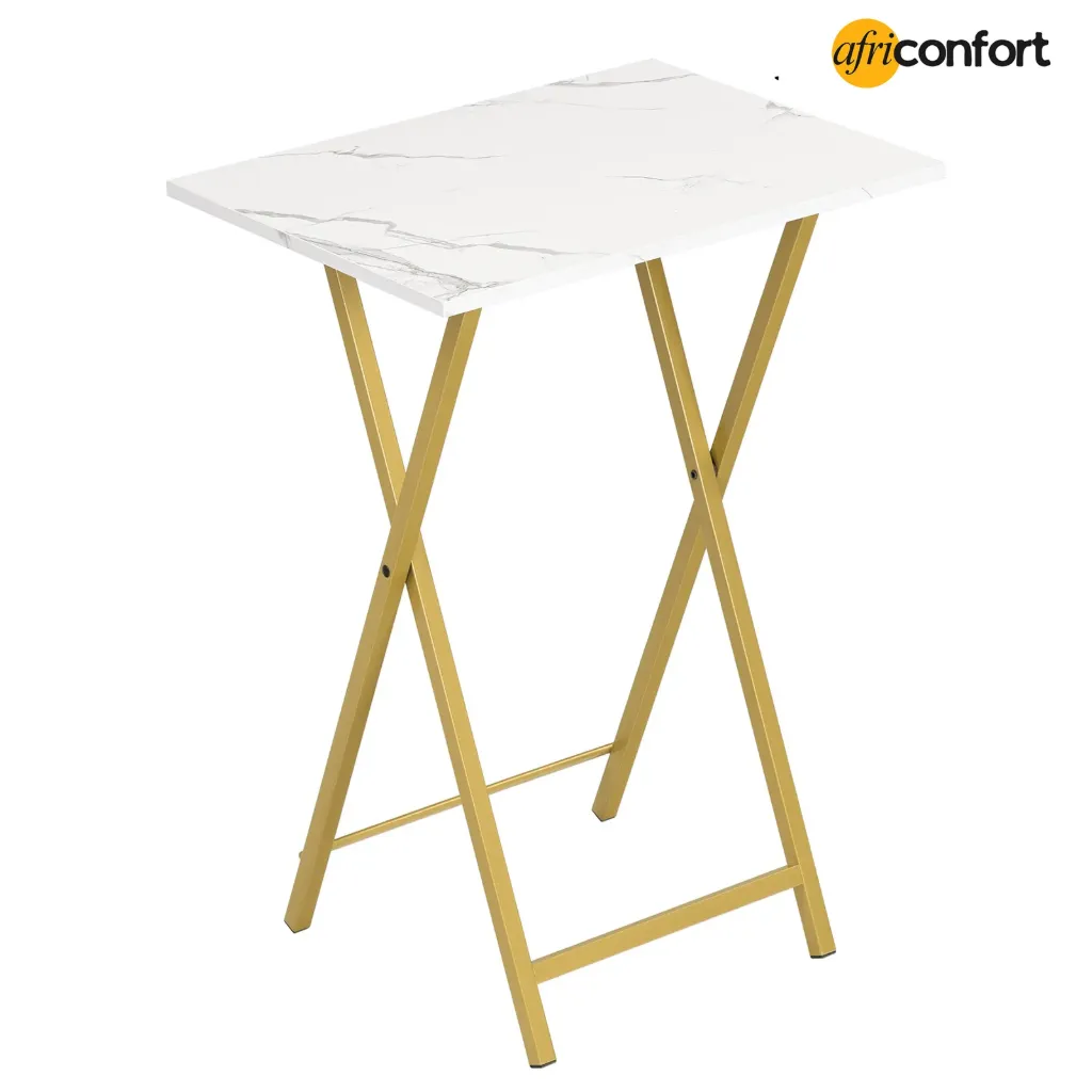 Tables d'appoint pliantes pour téléviseur, lot de 2, idéales pour les petits espaces. Tables d'appoint industrielles pour manger sur le canapé. Structure métallique stable, montage facile, gain de place, finition marbre et or