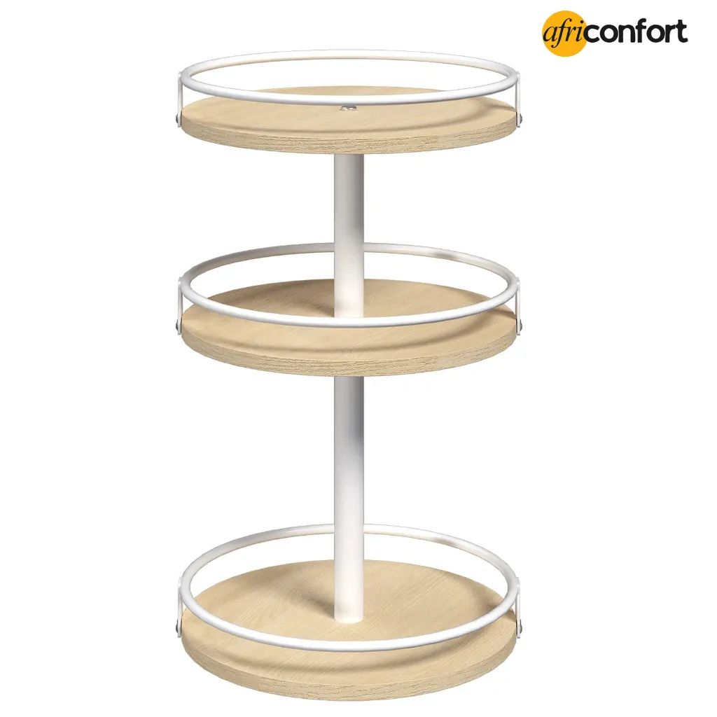 Étagère à épices rotative à 3 niveaux HOOBRO, rangement pour épices, organisateur de cuisine, meuble de cuisine rotatif, coiffeuse, table à manger, blanc naturel