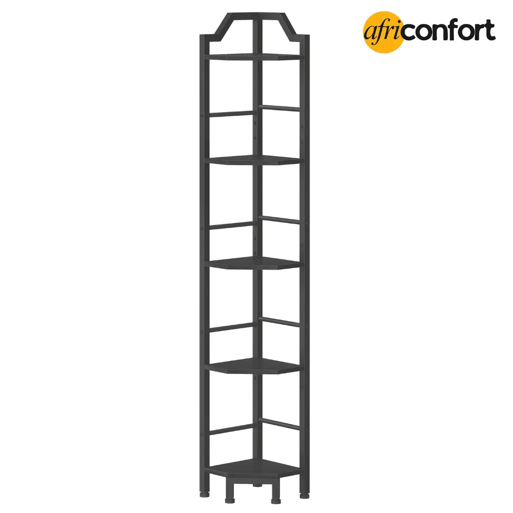 Étagère d’Angle, Étagère de Rangement à 5 Niveaux, Présentoir Vertical, Bibliothèque d’Angle, pour Salon, Chambre, Bureau, Cuisine, Noir: 26*26*160cm