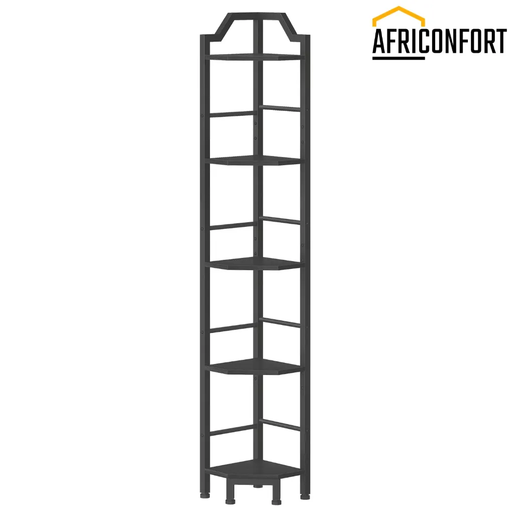 [EBB100CJ01] Étagère d’Angle, Étagère de Rangement noire à 5 Niveaux, Présentoir Vertical, Bibliothèque d’Angle, pour Salon, Chambre, Bureau, Cuisine:  26*26*160cm