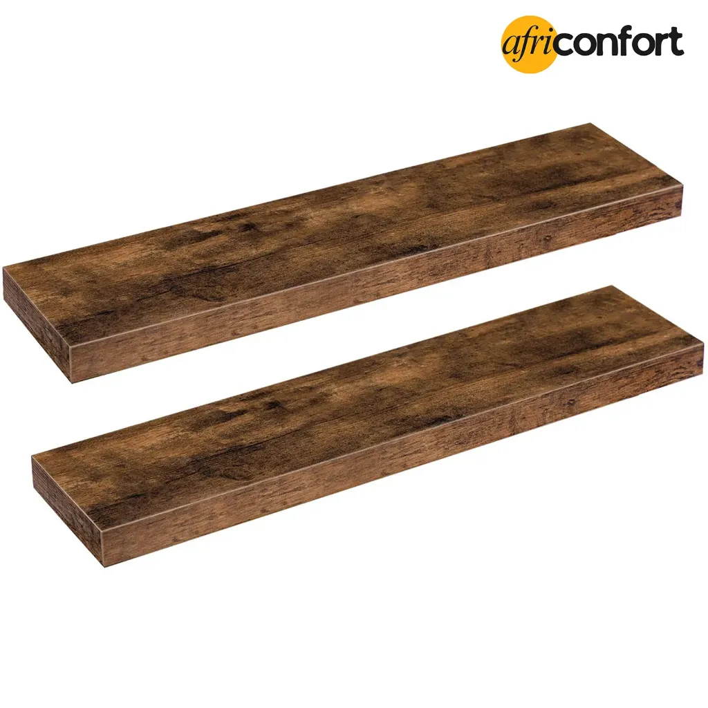 [BF80BJ01] Lot de deux étagère murale flottante marron rustique, étagère suspendue avec fixations invisibles, pour salle de bain, chambre, toilettes, cuisine, bureau, salon: 80*20*3.8cm