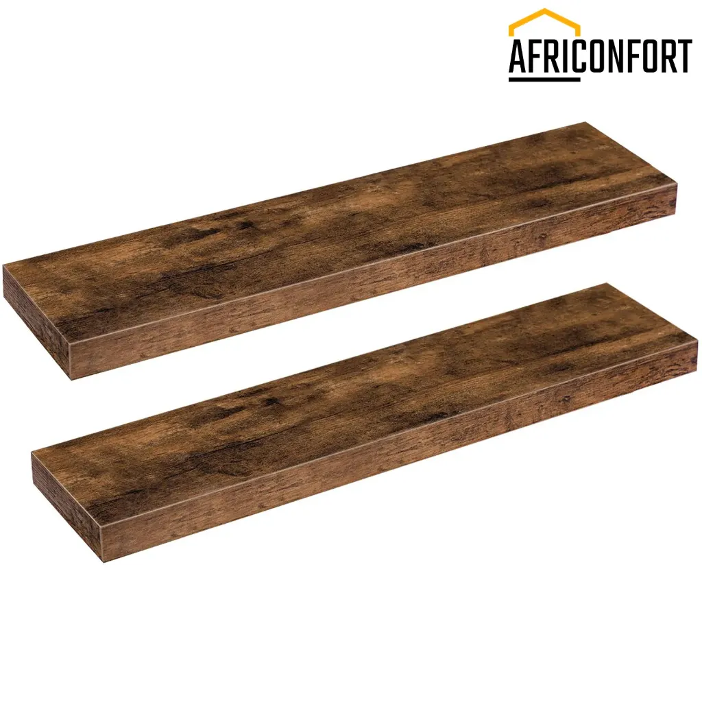 Lot de deux étagère murale flottante marron rustique, étagère suspendue avec fixations invisibles, pour salle de bain, chambre, toilettes, cuisine, bureau, salon: 80*20*3.8cm