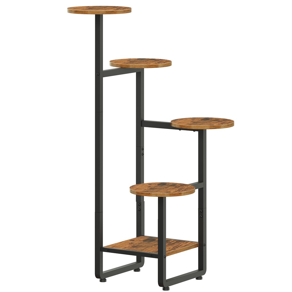 Support pour plantes d'intérieur, étagère d'angle à 5 niveaux pour plusieurs plantes d'intérieur, étagère ronde pour salon, balcon, terrasse, marron rustique et noir: 30x30x102cm