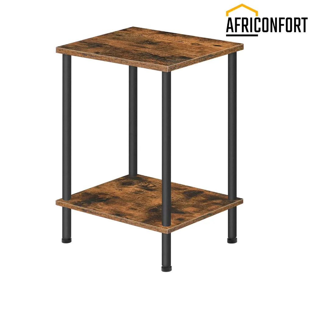 [BF09BZ01] Table d'appoint, petite table de chevet avec étagères de rangement à 2 niveaux, table de canapé idéale pour les petits espaces, salon, chambre, structure stable, montage facile, marron rustique : 38*28*50cm