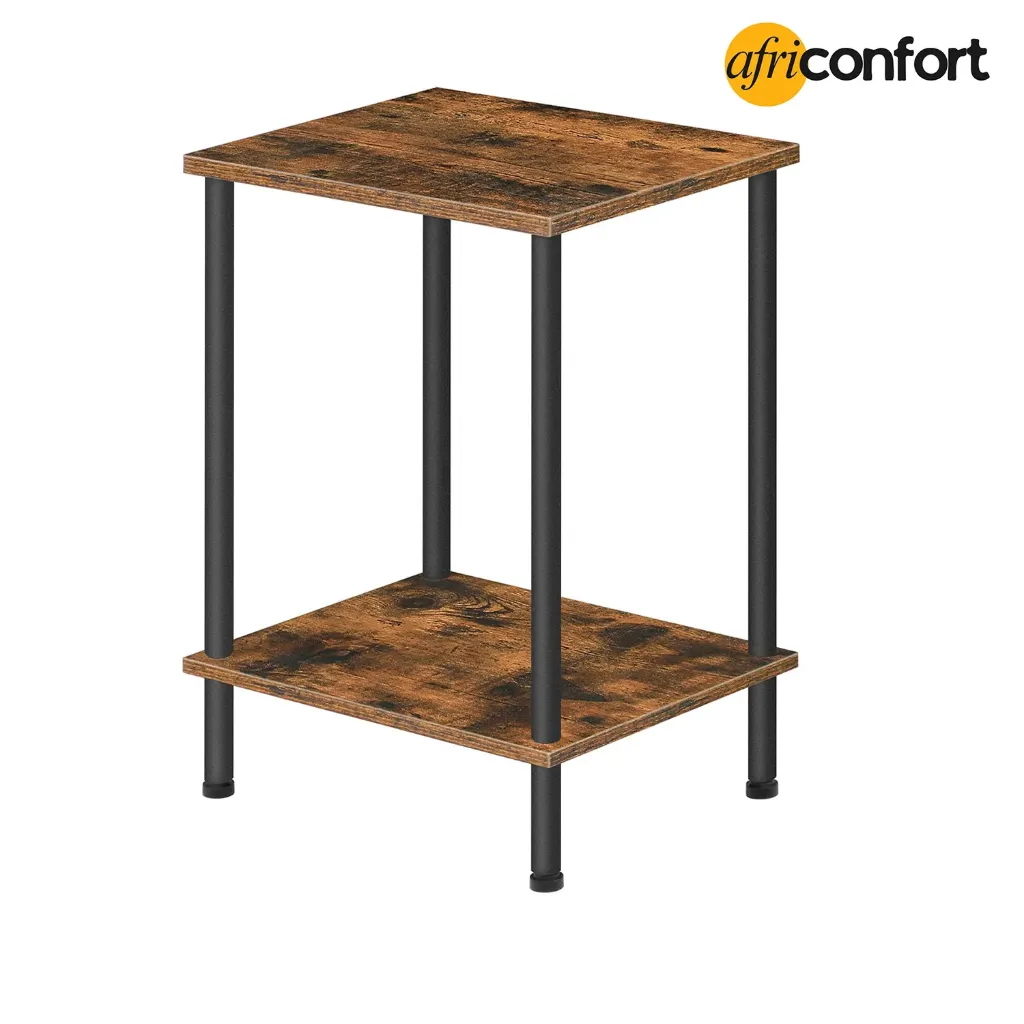 [BF09BZ01] Table d'appoint, petite table de chevet avec étagères de rangement à 2 niveaux, table de canapé idéale pour les petits espaces, salon, chambre, structure stable, montage facile, marron rustique : 38*28*50cm
