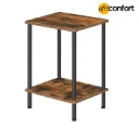 Table d'appoint, petite table de chevet avec étagères de rangement à 2 niveaux, table de canapé idéale pour les petits espaces, salon, chambre, structure stable, montage facile, marron rustique : 38*28*50cm