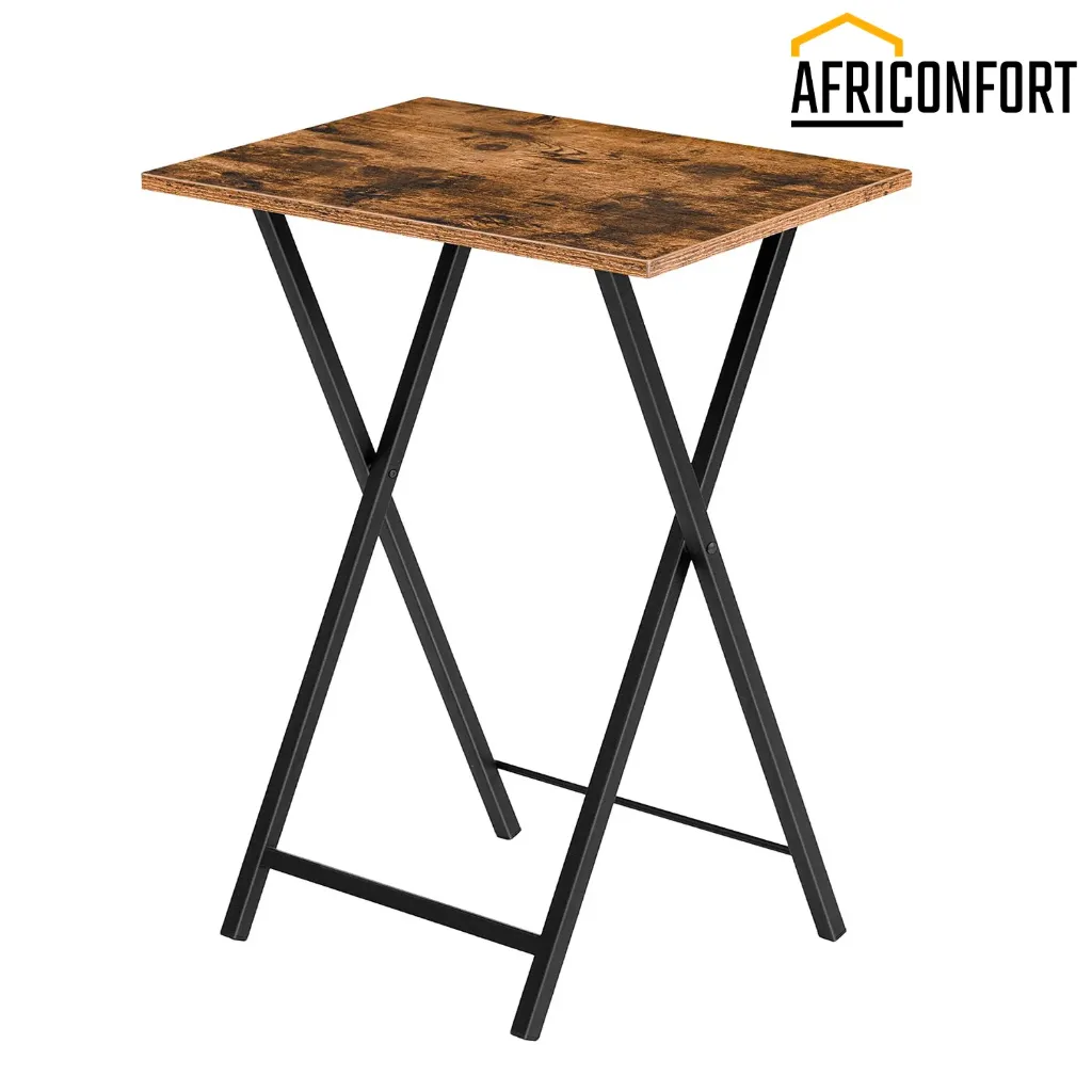 [BF15BZ01] Table d'appoint pliante , plateau TV, table d'appoint stable pour petits espaces, bureau portable à côté du canapé, idéale pour les collations et les repas au salon, marron rustique et noir: 48*36*67cm