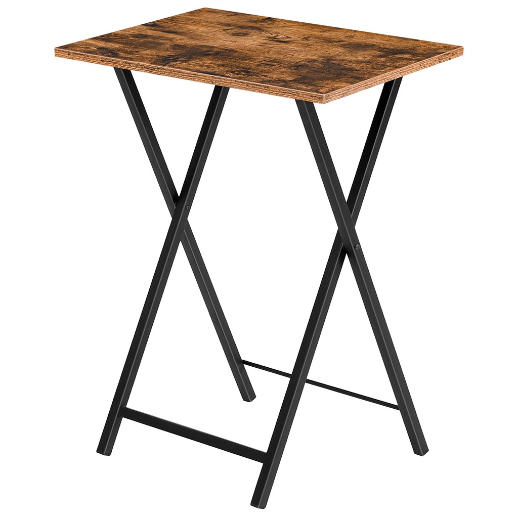 [BF15BZ01] Table d'appoint pliante , plateau TV, table d'appoint stable pour petits espaces, bureau portable à côté du canapé, idéale pour les collations et les repas au salon, marron rustique et noir: 48x36x67cm