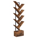Bibliothèque avec tiroir, étagère sur pied à 9 niveaux, bibliothèque en forme d'arbre, étagère à DVD, tour de lecture autoportante pour salon, chambre, bureau, marron vintage: 34 x 19 x 135 cm