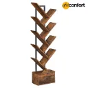 Bibliothèque avec tiroir, étagère sur pied à 9 niveaux, bibliothèque en forme d'arbre, étagère à DVD, tour de lecture autoportante pour salon, chambre, bureau, marron vintage