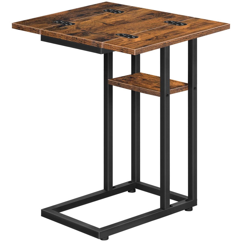 Table d'appoint pliable, table de chevet en forme de C avec étagère de rangement, petite table pour les petits espaces (salon, chambre), montage facile, marron rustique: 39x52x63cm