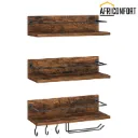 Lot de 3 étagères murales à vin, étagères flottantes suspendues, porte-verres à pied, pour salon, salle à manger, cuisine, marron rustique et noir: 38*15*10cm