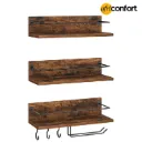 Lot de 3 étagères murales à vin, étagères flottantes suspendues, porte-verres à pied, pour salon, salle à manger, cuisine, marron rustique et noir: 38*15*10cm