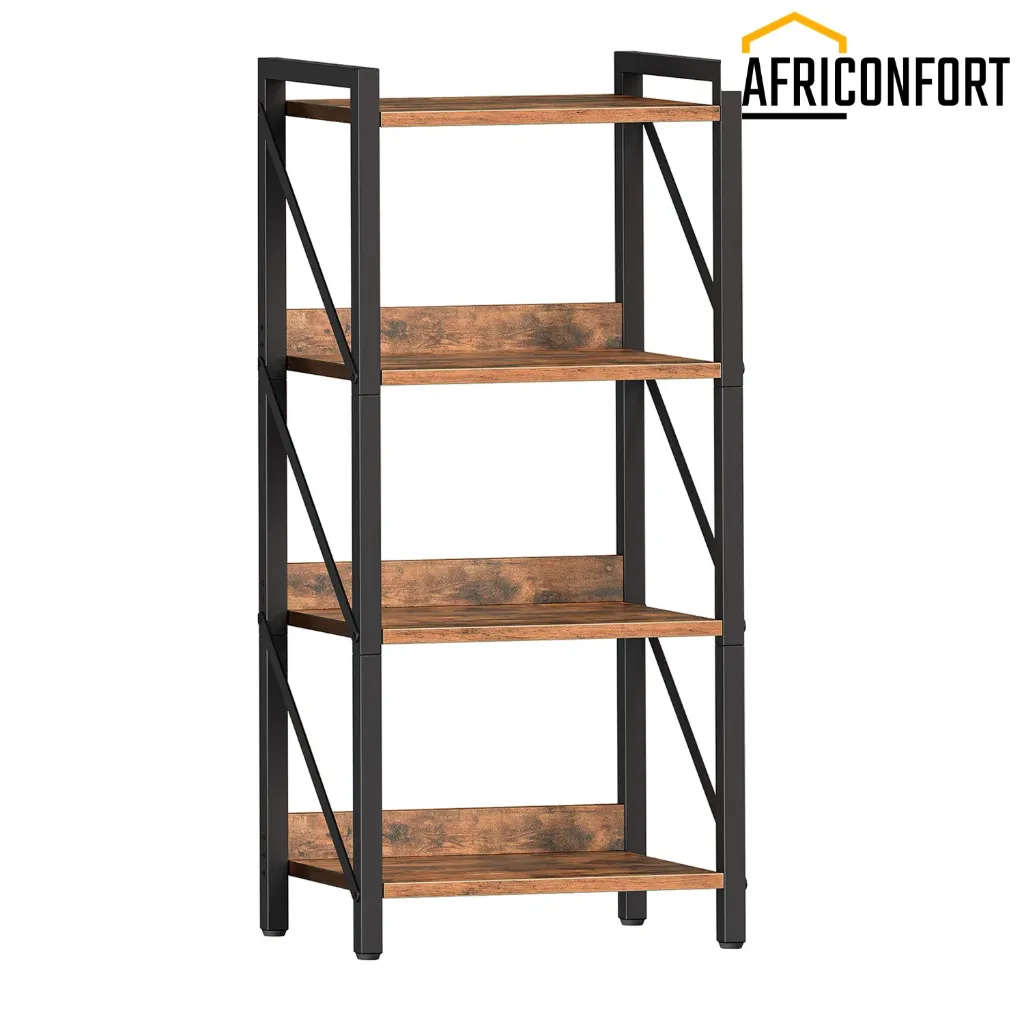 [BF40SJ01] Etagère à 4 Niveaux, Étagère d’Angle Industrielle, Présentoir avec Rangement, Cadre métallique, pour Salon, Chambre, Bureau, Cuisine, entrée, Marron Rustique et Noir: 42*28*102cm