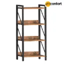 Etagère à 4 Niveaux, Étagère d’Angle Industrielle, Présentoir avec Rangement, Cadre métallique, pour Salon, Chambre, Bureau, Cuisine, entrée, Marron Rustique et Noir: 42*28*102cm