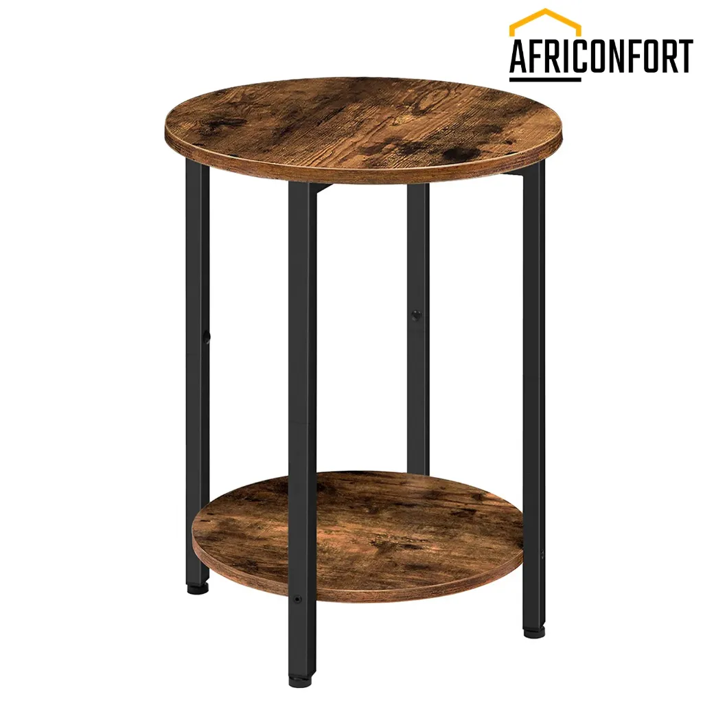 [BF58BZ01G1] Table d'appoint ronde , aspect bois, idéale pour canapé ou chambre, avec étagère de rangement à 2 niveaux. Convient aux petits espaces (salon, chambre), couleur marron rustique: 40*40*62cm