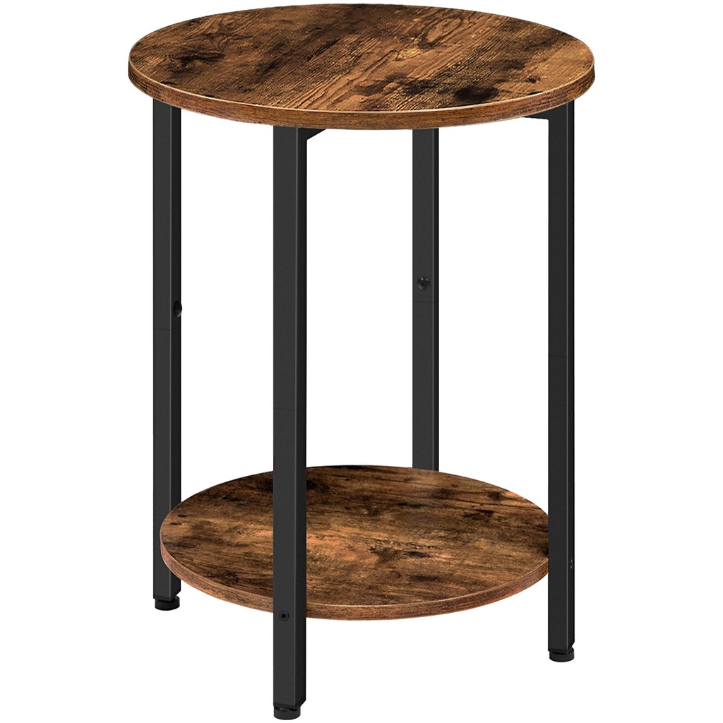 [BF58BZ01G1] Table d'appoint ronde , aspect bois, idéale pour canapé ou chambre, avec étagère de rangement à 2 niveaux. Convient aux petits espaces (salon, chambre), couleur marron rustique: 40x40x62cm