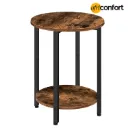 Table d'appoint ronde , aspect bois, idéale pour canapé ou chambre, avec étagère de rangement à 2 niveaux. Convient aux petits espaces (salon, chambre), couleur marron rustique: 40*40*62cm