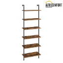 Étagère échelle à monter soi-même, bibliothèque murale à 6 niveaux, bibliothèque verticale de bureau, étagères de rangement en bois pour bureau à domicile, chambre, marron rustique et noir: 60*24*200.5cm