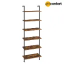 Étagère échelle à monter soi-même, bibliothèque murale à 6 niveaux, bibliothèque verticale de bureau, étagères de rangement en bois pour bureau à domicile, chambre, marron rustique et noir: 60*24*200.5cm