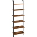 Étagère échelle à monter soi-même, bibliothèque murale à 6 niveaux, bibliothèque verticale de bureau, étagères de rangement en bois pour bureau à domicile, chambre, marron rustique et noir: 60x24x200.5cm