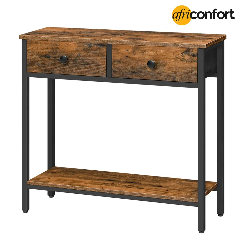 [BF71XG01] Console Meuble,  Table Console, Table d'Entrée avec 2 Tiroirs en Tissu, Table d’appoint, Bout de Canapé, pour Entrée, Salon, Style Industriel, Marron Rustique et Noir: 75*24*75cm