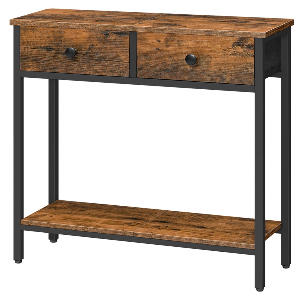 [BF71XG01] Console Meuble,  Table Console, Table d'Entrée avec 2 Tiroirs en Tissu, Table d’appoint, Bout de Canapé, pour Entrée, Salon, Style Industriel, Marron Rustique et Noir: 75x24x75cm
