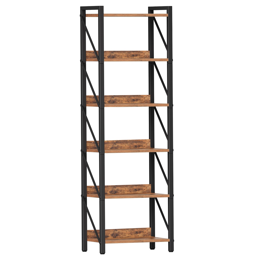 [BF72SJ01] Bibliothèque industrielle à 6 niveaux, étagère de rangement pour livres, haute bibliothèque avec structure en métal pour salon, chambre, bureau, cuisine, marron rustique et noir: 42x28x162cm