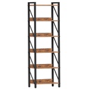 Bibliothèque industrielle à 6 niveaux, étagère de rangement pour livres, haute bibliothèque avec structure en métal pour salon, chambre, bureau, cuisine, marron rustique et noir: 42x28x162cm