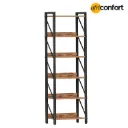 Bibliothèque, bibliothèque industrielle à 6 niveaux, étagère de rangement pour livres, haute bibliothèque avec structure en métal pour salon, chambre, bureau, cuisine, marron rustique et noir: 42*28*162cm