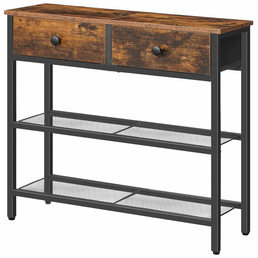 [BF72XG01] Table Console d'Entrée avec 2 Tiroirs en Tissu, Table d’appoint, Bout de Canapé, pour Entrée, Salon, Style Industriel, Marron Rustique et Noir: 75x24x75cm
