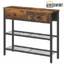 Console Meuble, 75 cm Table Console, d'Entrée avec 2 Tiroirs en Tissu, Table d’appoint, Bout de Canapé, pour Entrée, Salon, Style Industriel, Marron Rustique et Noir: 75*24*75cm