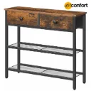 Console Meuble, 75 cm Table Console, d'Entrée avec 2 Tiroirs en Tissu, Table d’appoint, Bout de Canapé, pour Entrée, Salon, Style Industriel, Marron Rustique et Noir: 75*24*75cm