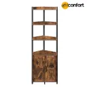 Étagère d'angle avec rangement, meuble d'angle haut, étagère à 5 niveaux, meuble de rangement avec barrière de protection, pour salon, marron rustique et noir: 38.5*38.5*179cm