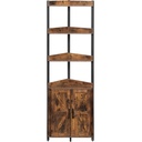 Étagère d'angle avec rangement, meuble d'angle haut, étagère à 5 niveaux, meuble de rangement avec barrière de protection, pour salon, marron rustique et noir: 39x39x179cm