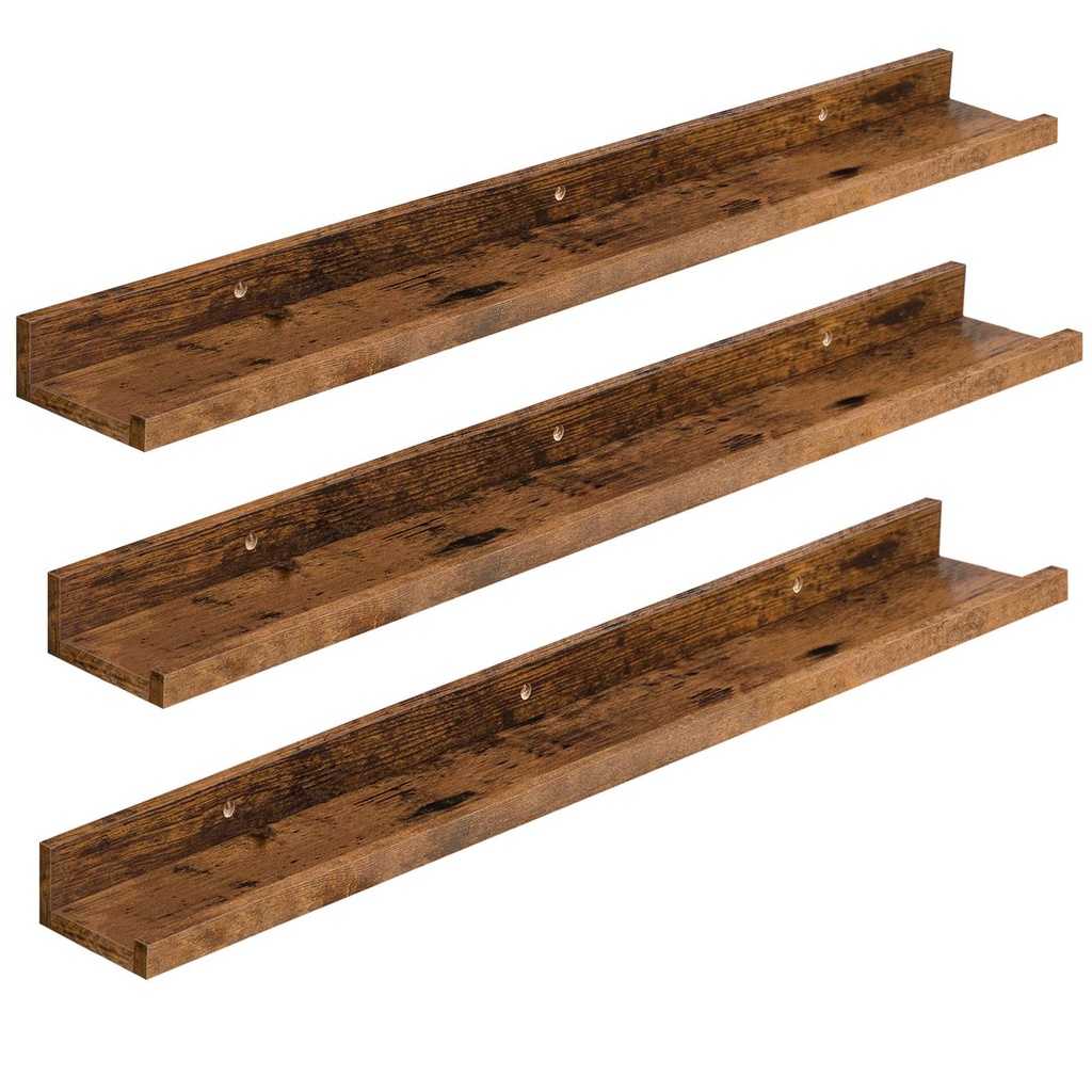 Lot de trois étagères Flottantes, Étagères Murales, Lot de 3, Étagères Suspendues de 90 cm avec barrières surélevées et Attaches Invisibles, pour Salle de Bain, Chambre, Bureau, Marron Rustique: 90x10x5cm