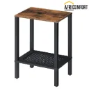 Table d'appoint, petite table de chevet avec étagères de rangement à 2 niveaux, décor en imitation rotin, pour salon, chambre, marron rustique et noir: 38*28*56cm