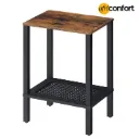 Table d'appoint, petite table de chevet avec étagères de rangement à 2 niveaux, décor en imitation rotin, pour salon, chambre, marron rustique et noir: 38*28*56cm