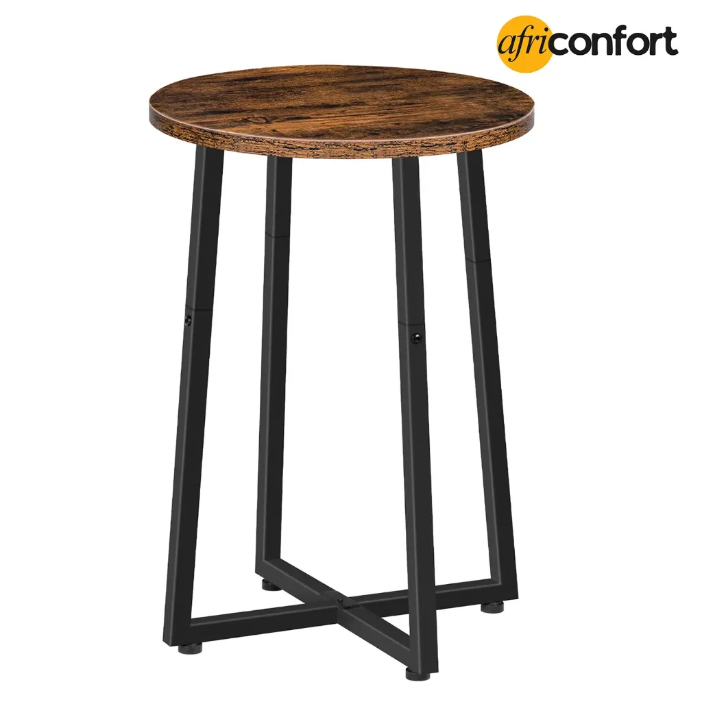 [BF95BZ01] Table d'appoint, table de chevet ronde avec structure métallique robuste, idéale pour le salon, la chambre, le balcon ou le bureau, couleur marron rustique: 40*40*55cm