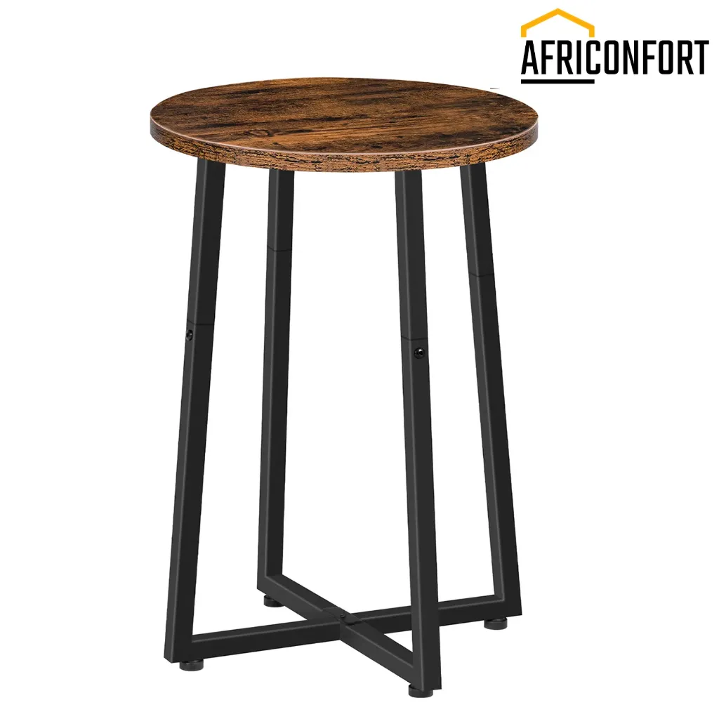 [BF95BZ01] Table d'appoint, table de chevet ronde avec structure métallique robuste, idéale pour le salon, la chambre, le balcon ou le bureau, couleur marron rustique: 40*40*55cm