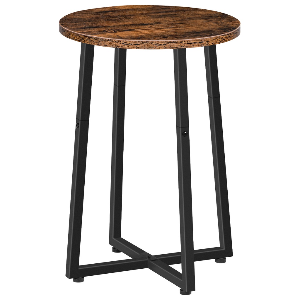 [BF95BZ01] Table d'appoint, table de chevet ronde avec structure métallique robuste, idéale pour le salon, la chambre, le balcon ou le bureau, couleur marron rustique: 40x40x55cm