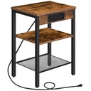 Table d'appoint avec station de charge et port USB, petite table de chevet pour petits espaces, table de nuit à 3 niveaux avec étagère réglable, pour salon, chambre, marron rustique: 38x28x55cm