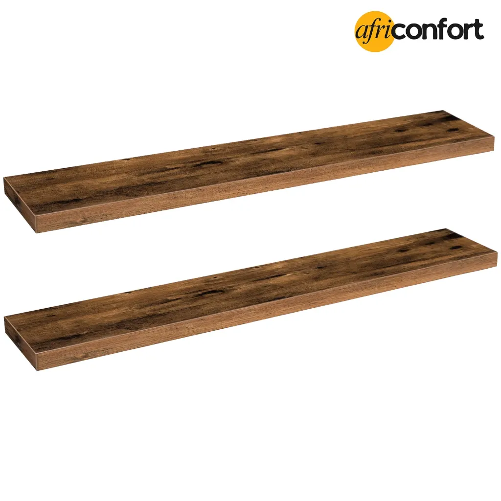 [BF120BJP201] Lot de deux étagères Murales, Lot de 2, Tablettes Flottantes, Suspendues, avec Supports Cachés, Longueur 120 cm, pour Salle de Bain, Chambre, Toilettes, Cuisine, Bureau, Salon, Marron Rustique: 120*20*3.8cm