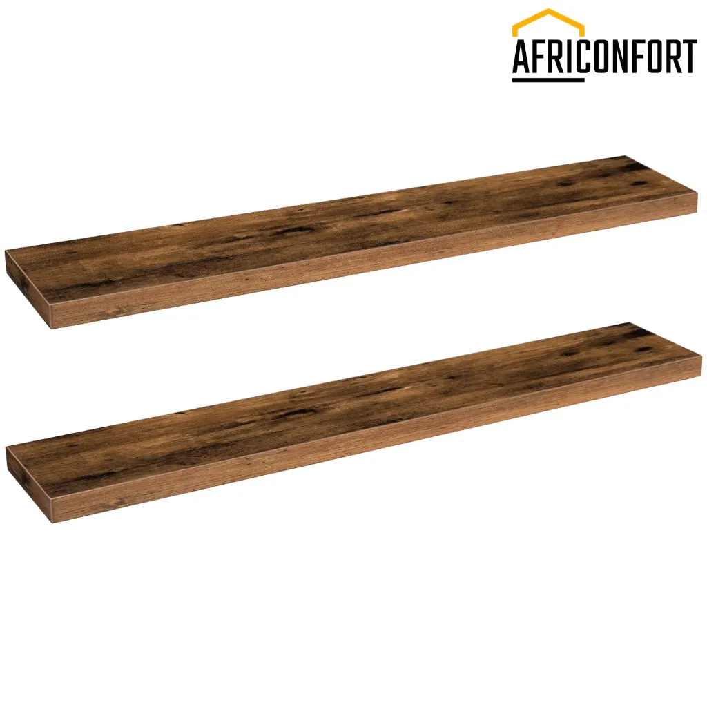 [BF120BJP201] Lot de deux étagères Murales, Lot de 2, Tablettes Flottantes, Suspendues, avec Supports Cachés, Longueur 120 cm, pour Salle de Bain, Chambre, Toilettes, Cuisine, Bureau, Salon, Marron Rustique: 120*20*3.8cm
