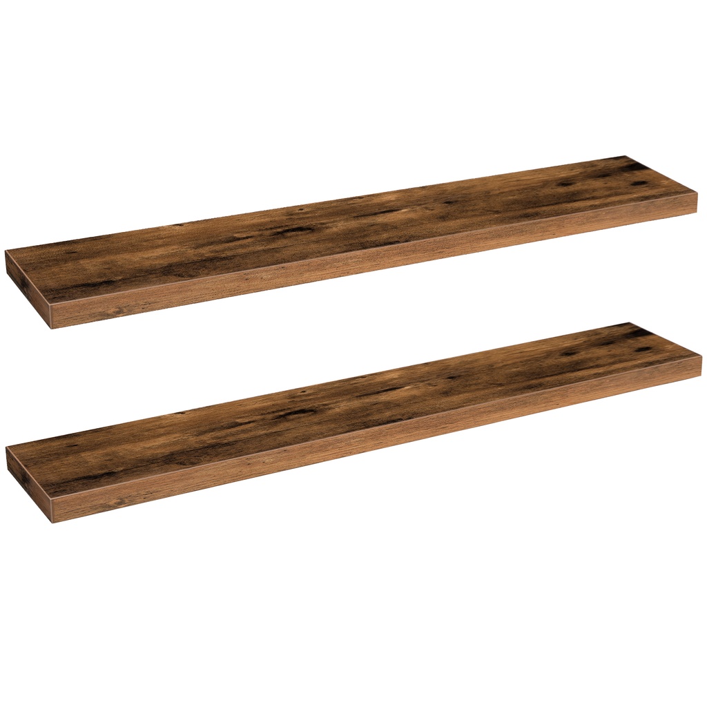 [BF120BJP201] Lot de deux étagères Murales, Lot de 2, Tablettes Flottantes, Suspendues, avec Supports Cachés, Longueur 120 cm, pour Salle de Bain, Chambre, Toilettes, Cuisine, Bureau, Salon, Marron Rustique: 120x20x4cm